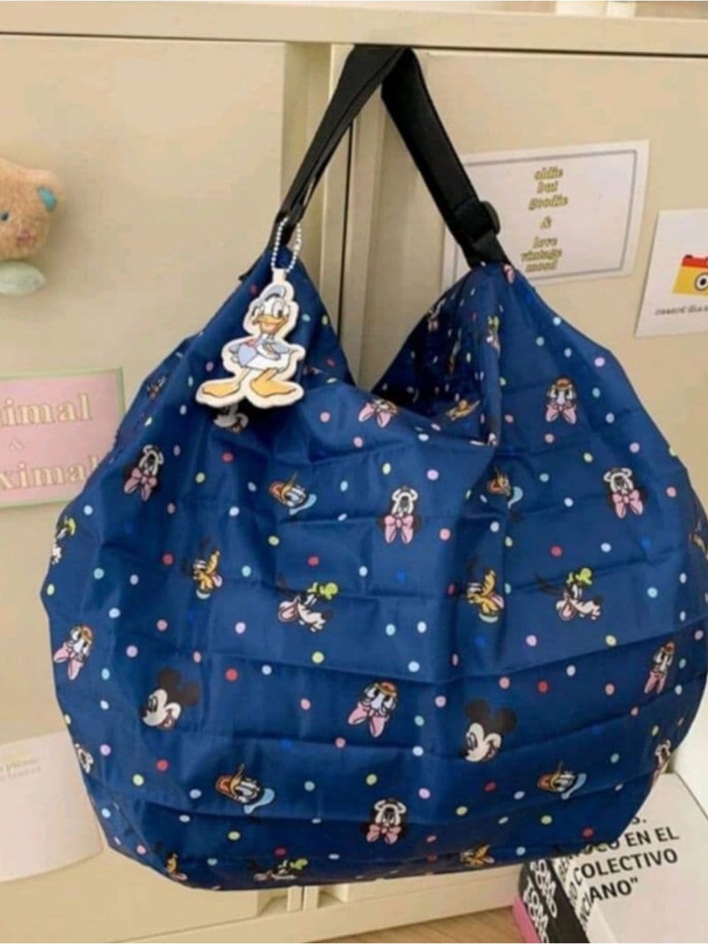 Disney Blue Donald Duck charm Shupatto-Style Zip Folding Tote